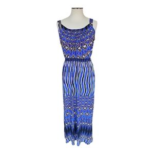Cato Blue Multicolor Geometric Maxi Dress – Size S | Casual Boho Side-Slit